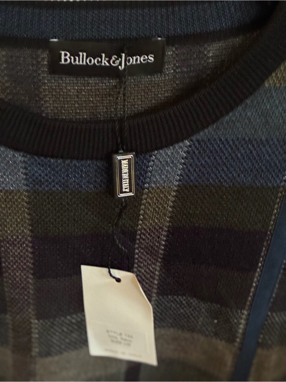 Bullock & Jones Men's Plaid Crewneck Sweater in Navy and Gray